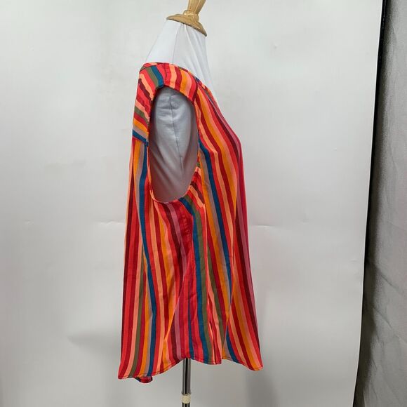 Torrid Harper Gauze Blouse Womens 1 Multi Rainbow Stripe Button Front Sleeveless - Picture 5 of 13